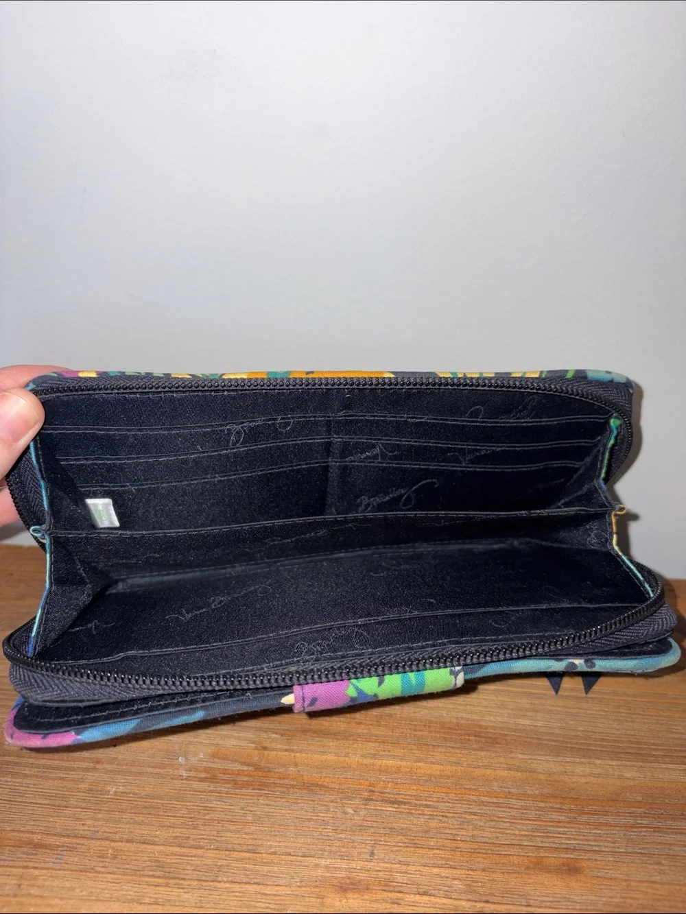 Vera Bradley Black Floral Zip Wallet with Blue & Orange Accents - Picture 5 of 8